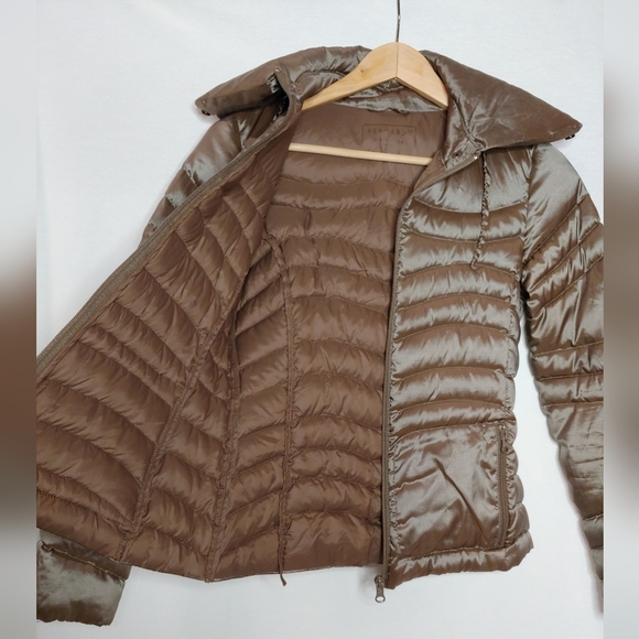 Bernardo Quilted Goose Down‎ Puffer Jacket Bronze Brown Hooded Lightweight PXS - Picture 4 of 10